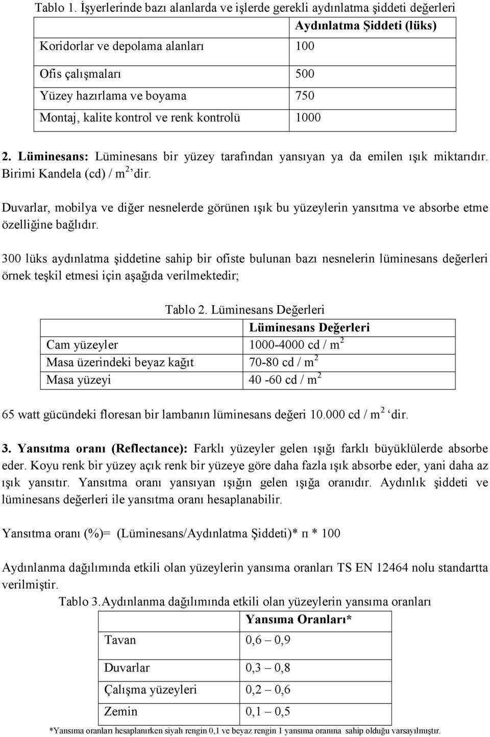 kalite kontrol ve renk kontrolü 1000 2. Lüminesans: Lüminesans bir yüzey tarafından yansıyan ya da emilen ışık miktarıdır. Birimi Kandela (cd) / m 2 dir.