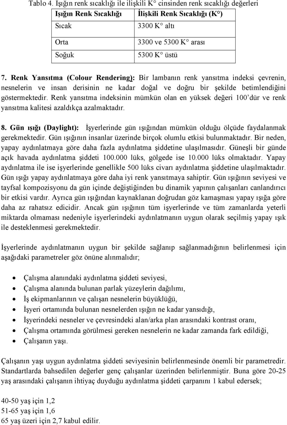 Renk yansıtma indeksinin mümkün olan en yüksek değeri 100 dür ve renk yansıtma kalitesi azaldıkça azalmaktadır. 8.