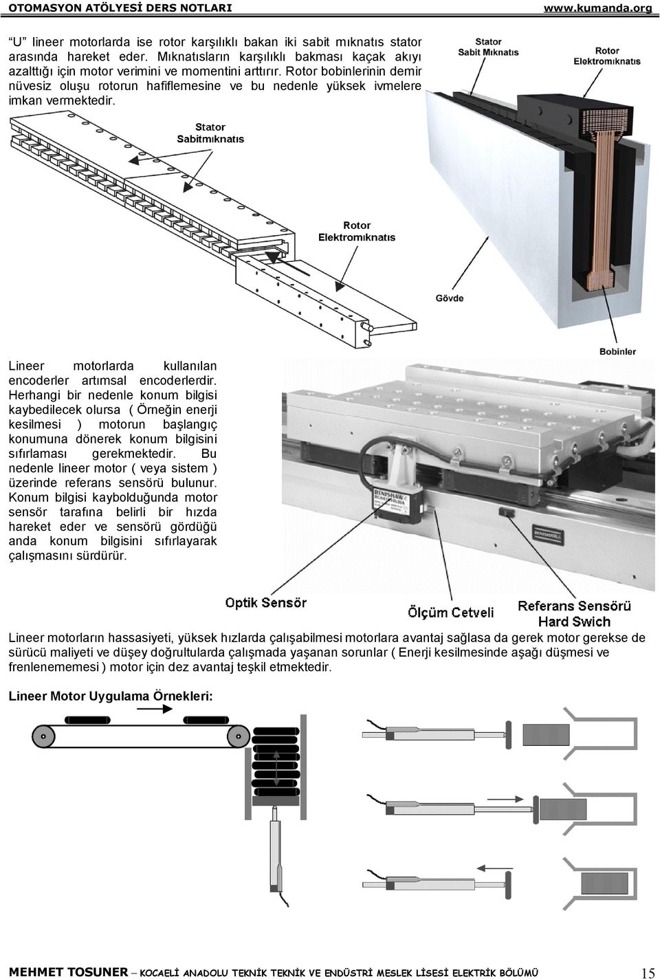 bilgisi kaybedilecek olursa ( Örneğin enerji kesilmesi ) motorun başlangıç konumuna dönerek konum bilgisini sıfırlaması gerekmektedir Bu nedenle lineer motor ( veya sistem ) üzerinde referans sensörü