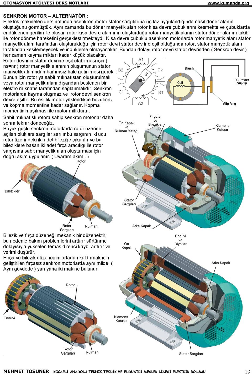 gerçekleştirmekteydi Kısa devre çubuklu asenkron motorlarda rotor manyetik alanı stator manyetik alanı tarafından oluşturulduğu için rotor devri stator devrine eşit olduğunda rotor, stator manyetik