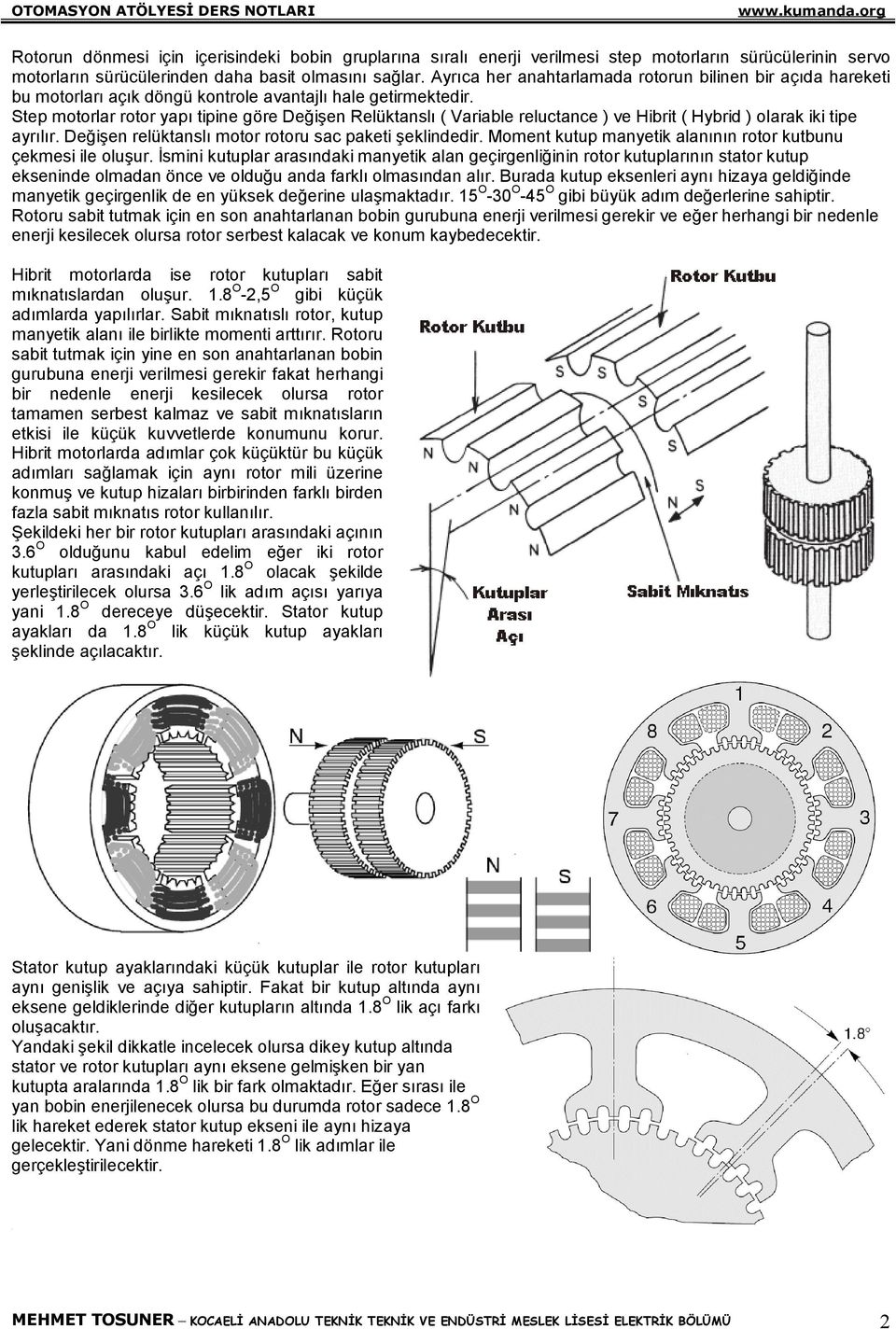 iki tipe ayrılır Değişen relüktanslı motor rotoru sac paketi şeklindedir Moment kutup manyetik alanının rotor kutbunu çekmesi ile oluşur İsmini kutuplar arasındaki manyetik alan geçirgenliğinin rotor