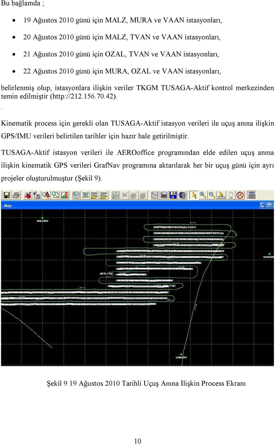 . Kinematik process için gerekli olan TUSAGA-Aktif istasyon verileri ile uçuş anına ilişkin GPS/IMU verileri belirtilen tarihler için hazır hale getirilmiştir.