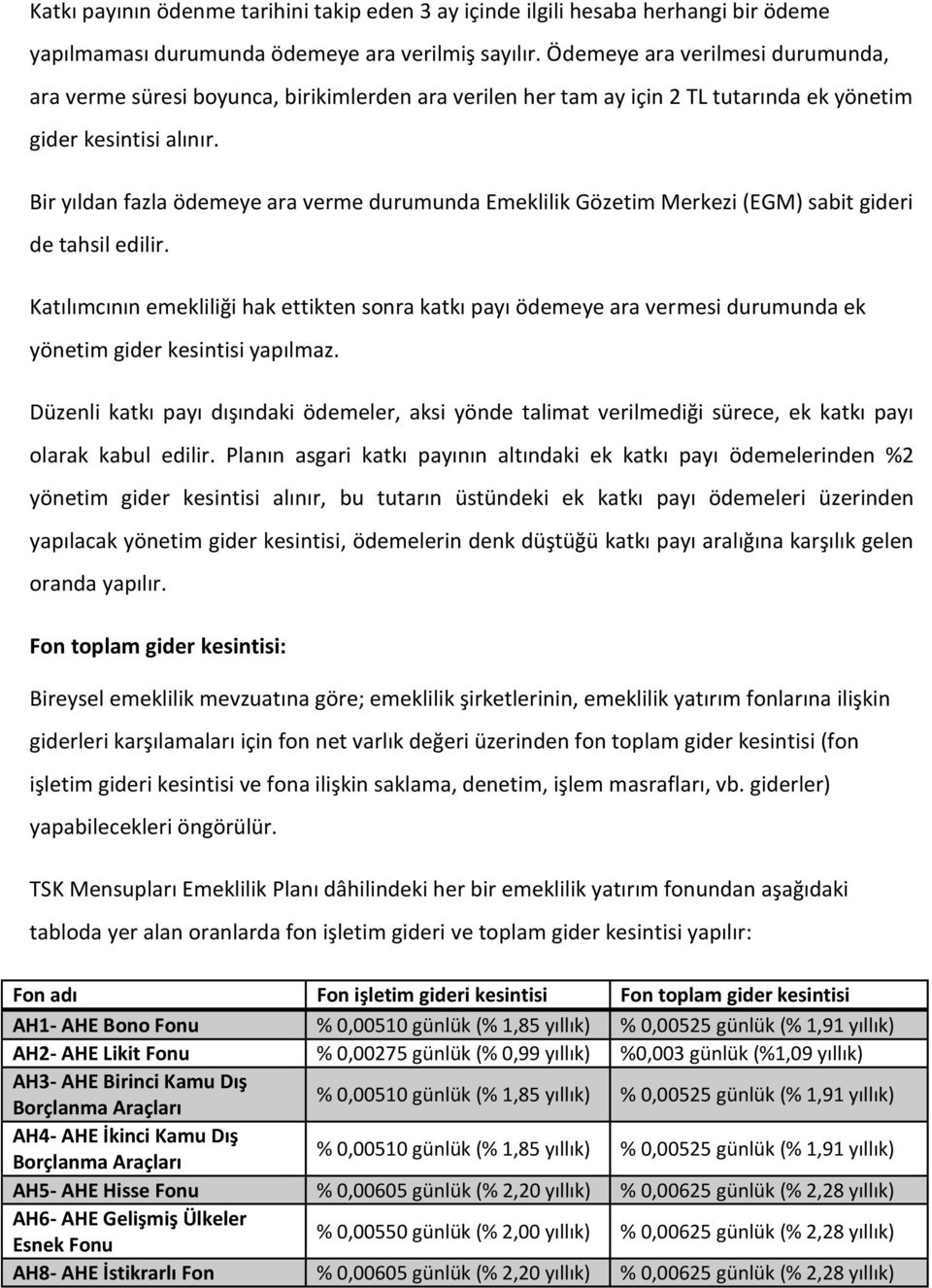 Bir yıldan fazla ödemeye ara verme durumunda Emeklilik Gözetim Merkezi (EGM) sabit gideri de tahsil edilir.