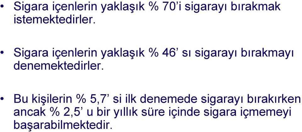 Sigara içenlerin yaklaşık % 46 sı sigarayı bırakmayı