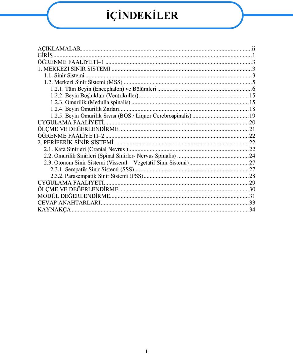 .. 19 UYGULAMA FAALĠYETĠ... 20 ÖLÇME VE DEĞERLENDĠRME... 21 ÖĞRENME FAALĠYETĠ 2... 22 2. PERĠFERĠK SĠNĠR SĠSTEMĠ... 22 2.1. Kafa Sinirleri (Cranial Nevrus )... 22 2.2. Omurilik Sinirleri (Spinal Sinirler- Nervus Spinalis).