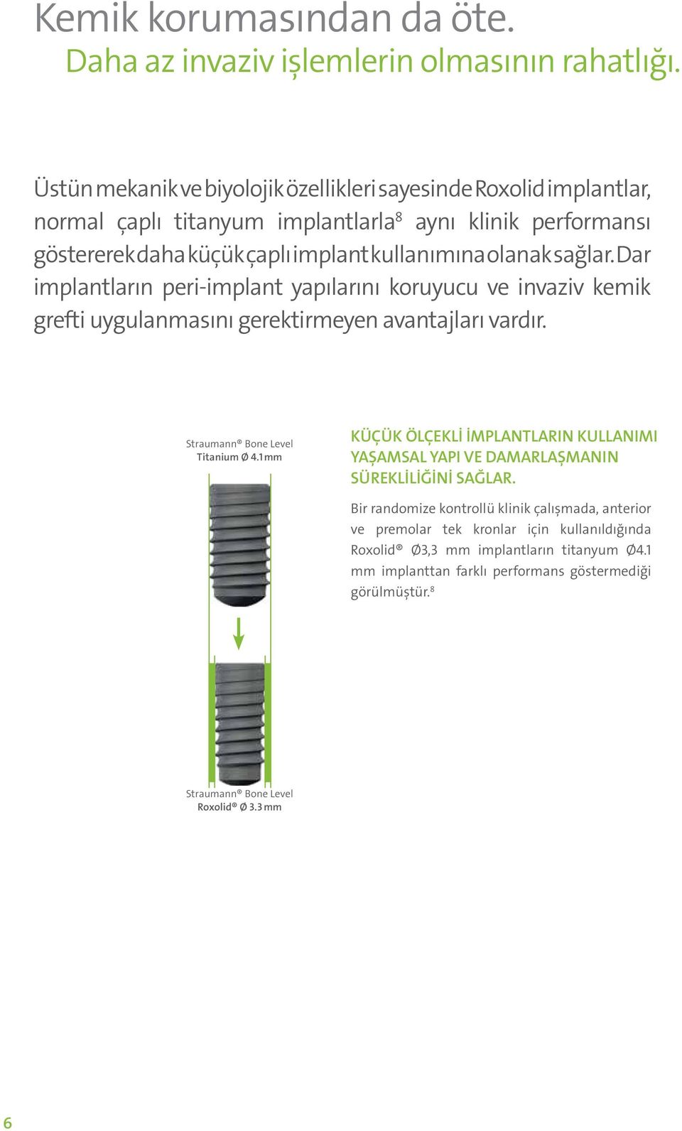 sağlar. Dar implantların peri-implant yapılarını koruyucu ve invaziv kemik grefti uygulanmasını gerektirmeyen avantajları vardır. Straumann Bone Level Titanium Ø 4.