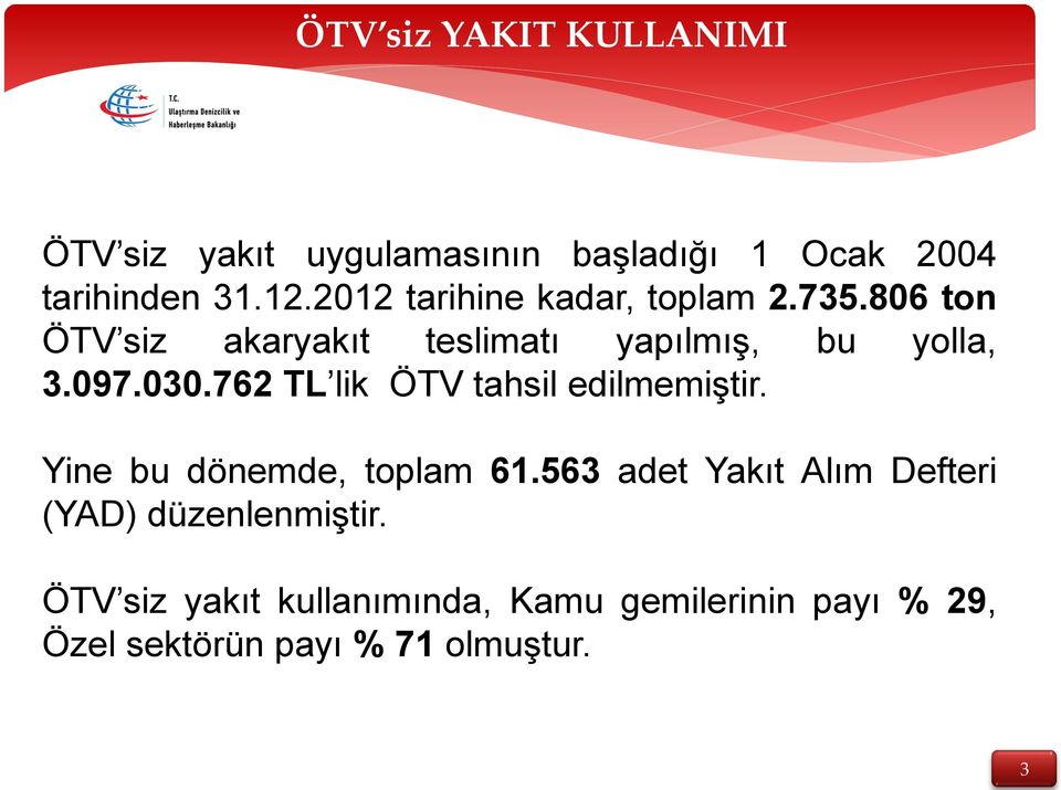 030.762 TL lik ÖTV tahsil edilmemiştir. Yine bu dönemde, toplam 61.