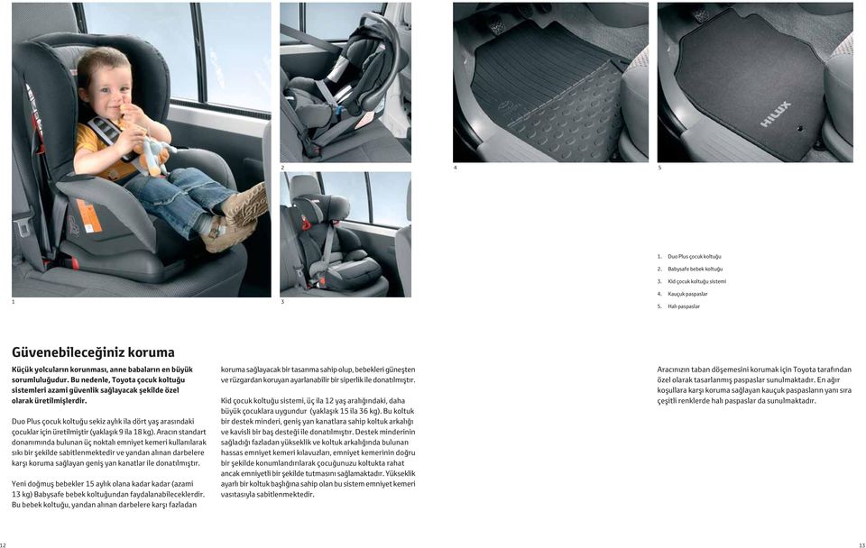 Bu nedenle, Toyota çocuk koltuğu sistemleri azami güvenlik sağlayacak şekilde özel olarak üretilmişlerdir.