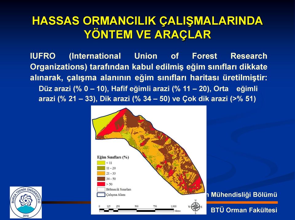 sınıfları haritası üretilmiştir: Düz arazi (% 0 10), Hafif eğimli arazi (%