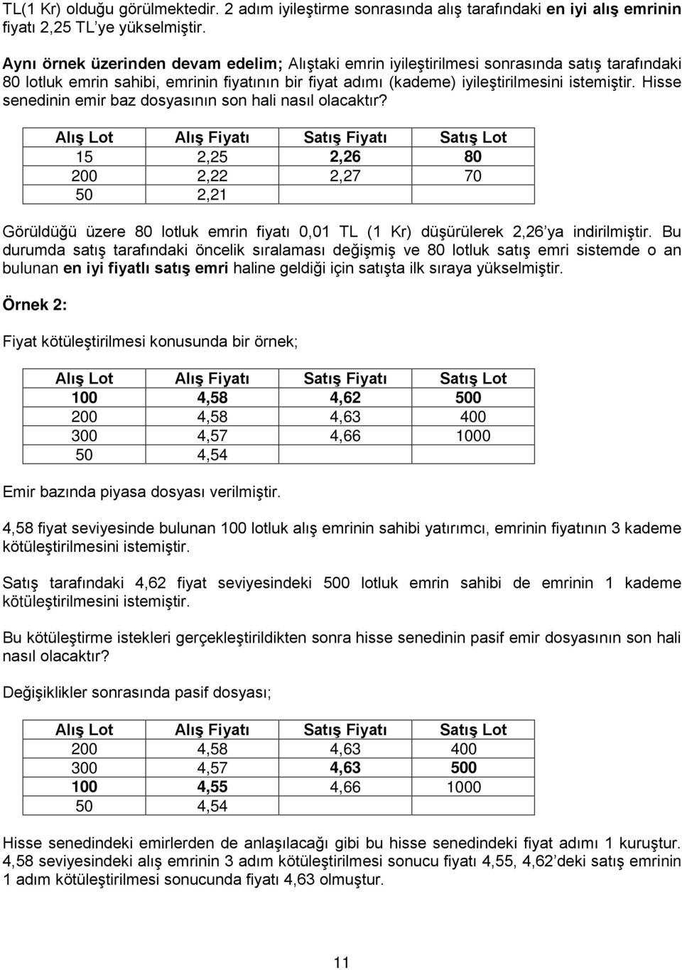 Hisse senedinin emir baz dosyasının son hali nasıl olacaktır?