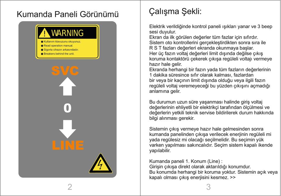 Sistem oto kontrollerini gerçekleştirdikten sonra sıra ile R S T fazları değerleri ekranda okunmaya başlar.