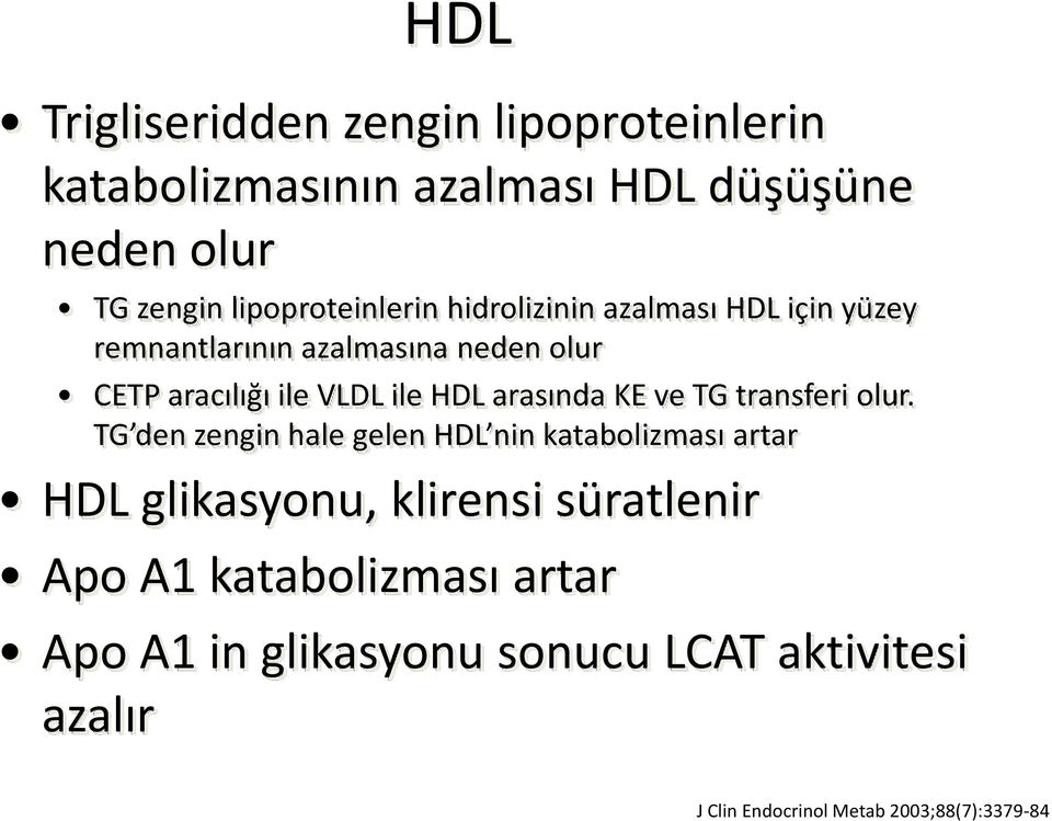 ile HDL arasında KE ve TG transferi olur.