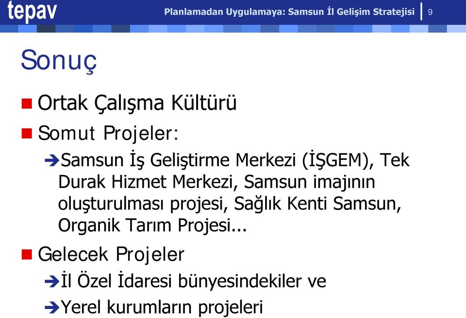 Merkezi, Samsun imajının oluşturulması projesi, Sağlık Kenti Samsun, Organik