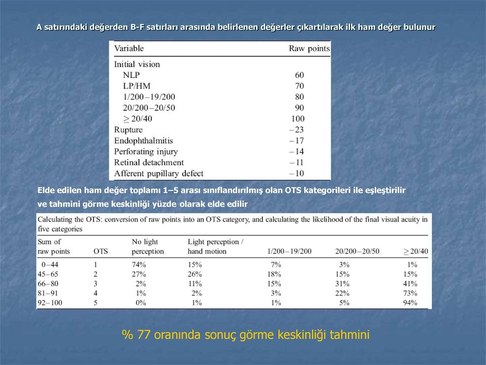 arası sınıflandırılmış olan OTS kategorileri ile eşleştirilir ve tahmini