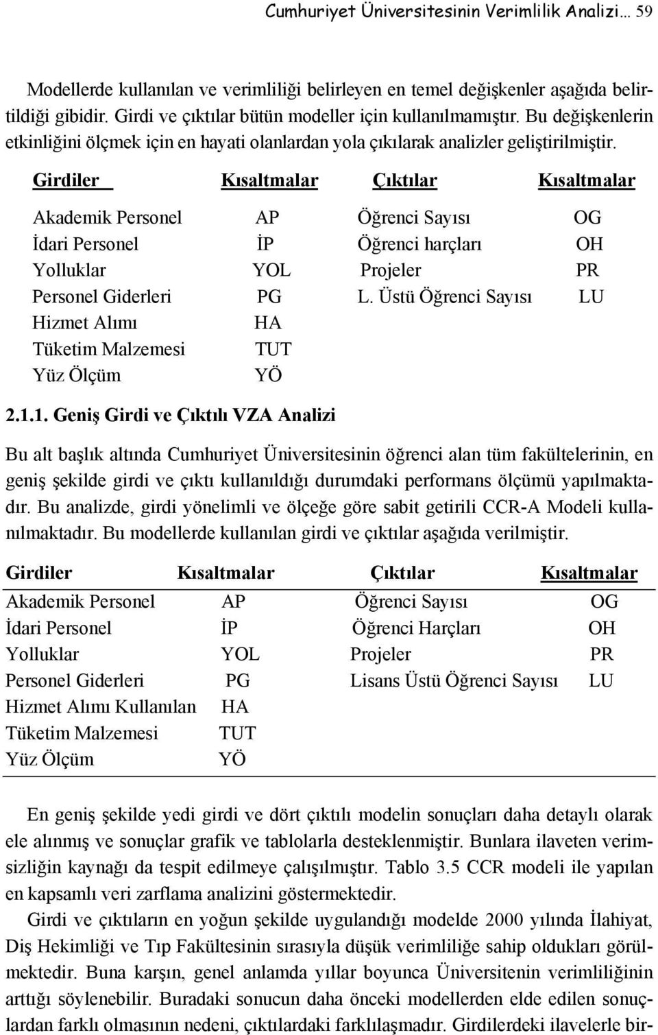 Girdiler Kısaltmalar Çıktılar Kısaltmalar Akademik Personel AP Öğrenci Sayısı OG İdari Personel İP Öğrenci harçları OH Yolluklar YOL Projeler PR Personel Giderleri PG L.