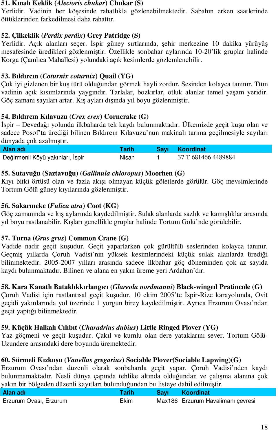 Özellikle sonbahar aylarında 10-20 lik gruplar halinde Korga (Çamlıca Mahallesi) yolundaki açık kesimlerde gözlemlenebilir. 53.