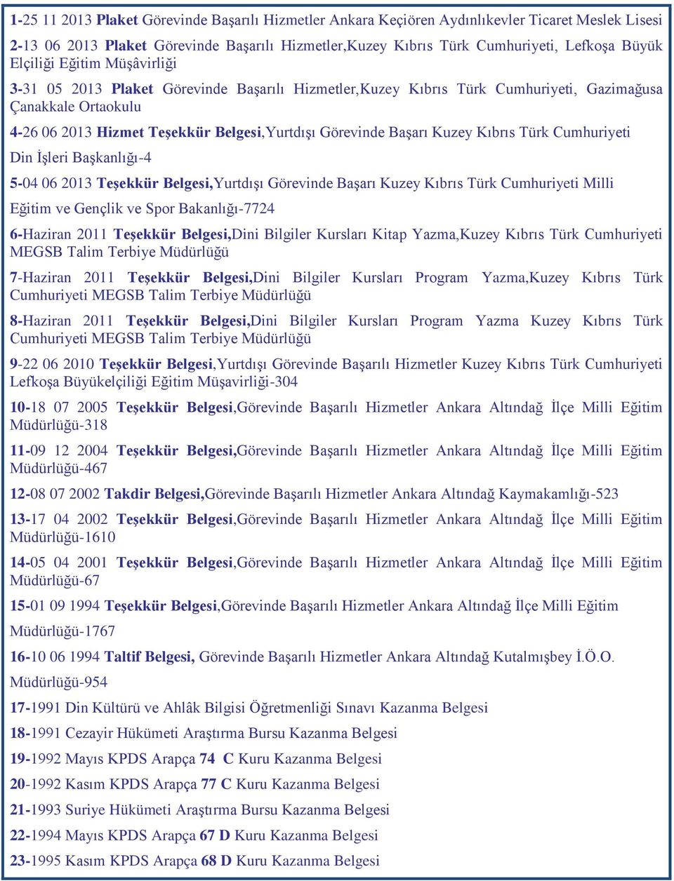 Başarı Kuzey Kıbrıs Türk Cumhuriyeti Din İşleri Başkanlığı-4 5-04 06 2013 Teşekkür Belgesi,Yurtdışı Görevinde Başarı Kuzey Kıbrıs Türk Cumhuriyeti Milli Eğitim ve Gençlik ve Spor Bakanlığı-7724