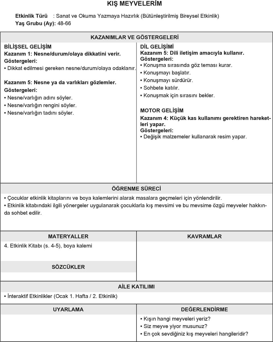 DİL GELİŞİMİ Kazanım 5: Dili iletişim amacıyla kullanır. Konuşma sırasında göz teması kurar. Konuşmayı başlatır. Konuşmayı sürdürür. Sohbete katılır. Konuşmak için sırasını bekler.