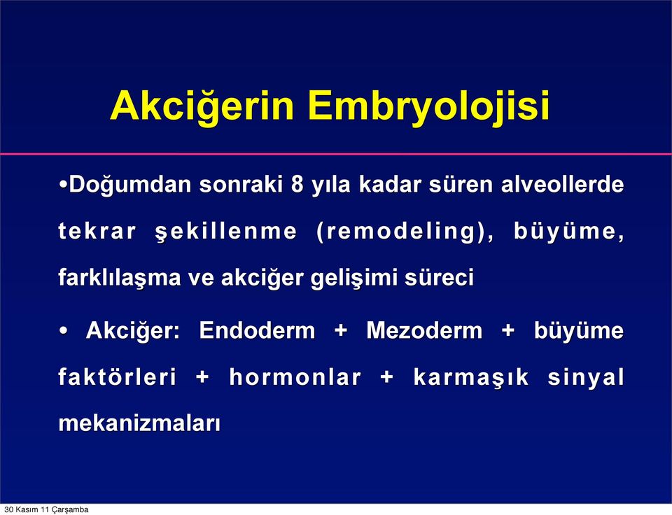 farklılaşma ve akciğer gelişimi süreci Akciğer: Endoderm +