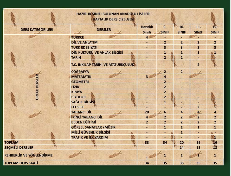 İNKILAP TARİHİ VE ATATÜRKÇÜLÜK - - - 2 - COĞRAFYA - 2 2 - - MATEMATİK 3 4 - - - GEOMETRİ - 2 - - - FİZİK - 2 - - - KİMYA - 2 - - - BİYOLOJİ - 2 - - - SAĞLIK BİLGİSİ - 1 - - - FELSEFE - - - 2 -