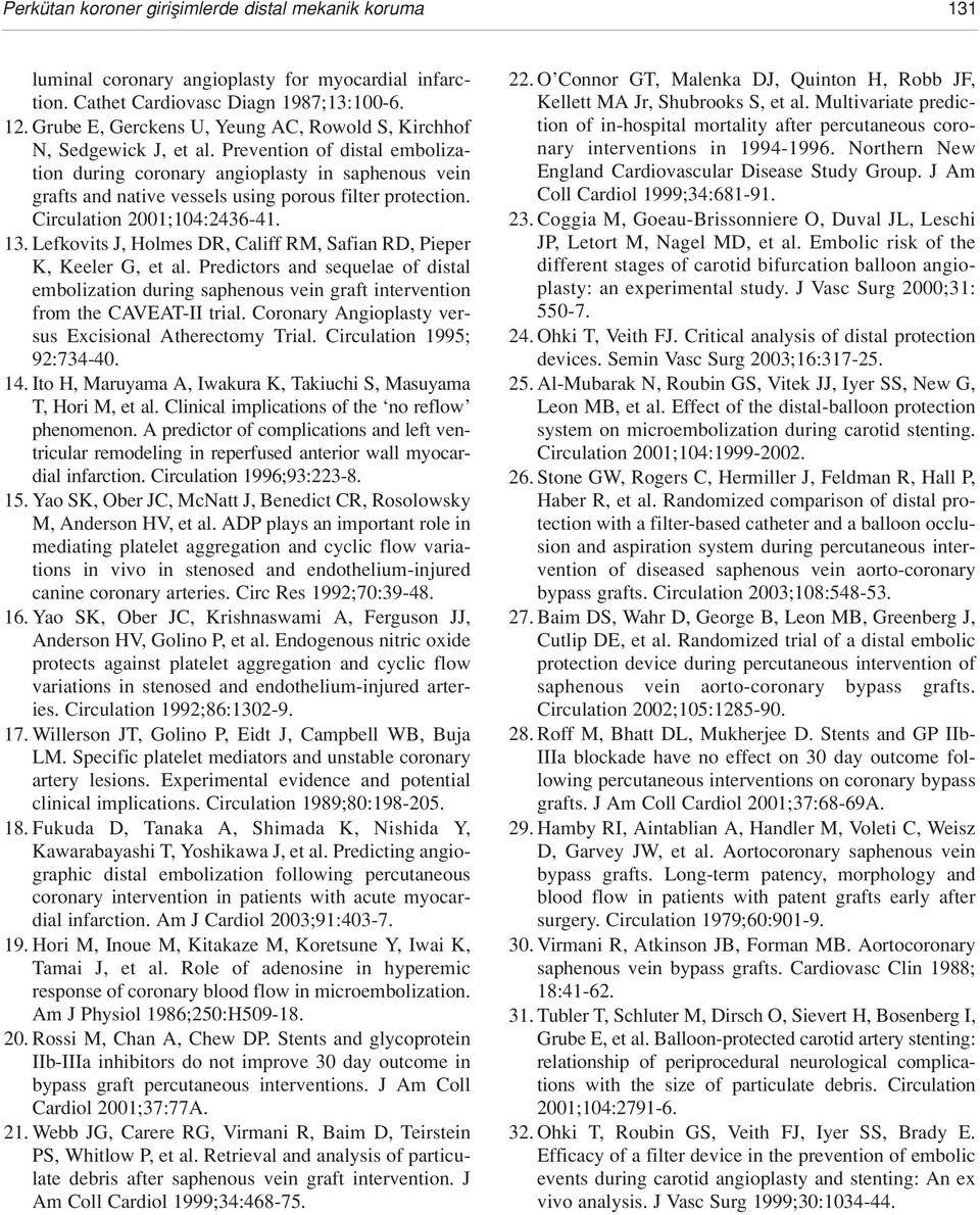 Prevention of distal embolization during coronary angioplasty in saphenous vein grafts and native vessels using porous filter protection. Circulation 2001;104:2436-41. 13.