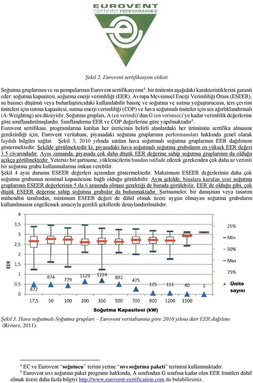 verimliliği (EER), Avrupa Mevsimsel Enerji Verimliliği Oranı (ESEER), su basıncı düşümü veya buharlaştırıcıdaki kullanılabilir basınç ve soğutma ve ısıtma yoğuşturucusu, ters çevrim üniteleri için