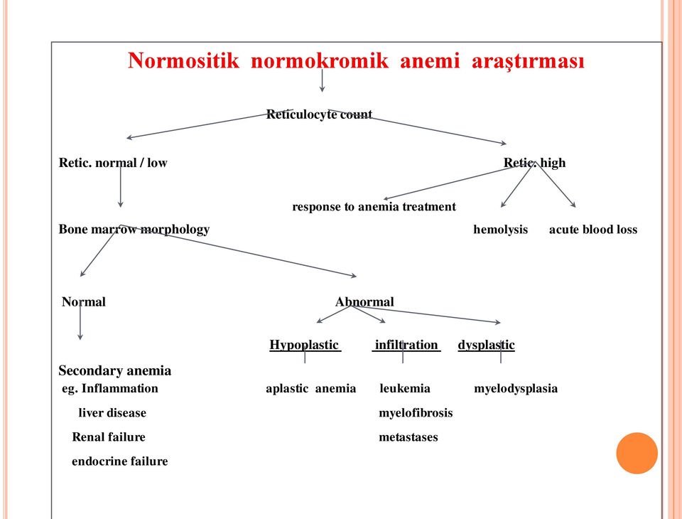 Abnormal Hypoplastic infiltration dysplastic Secondary anemia eg.