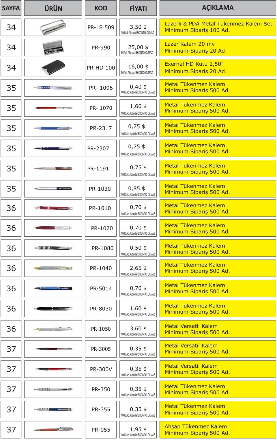 35 PR- 1096 0,40 $ 35 PR- 1070 1,60 $ 35 PR-2317 0,75 $ 35 PR-2307 0,75 $ 35 PR-1191 0,75 $ 35 PR-1030 0,85 $ 36 PR-1010 0,70 $ 36 PR-1070 0,70 $ 36 PR-1080