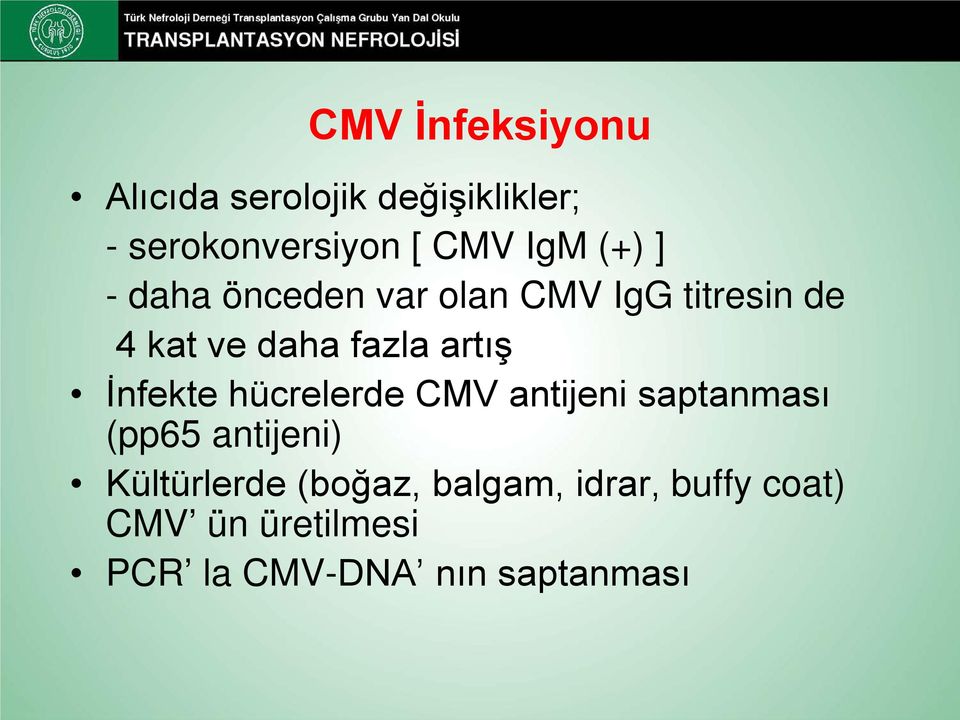 İnfekte hücrelerde CMV antijeni saptanması (pp65 antijeni) Kültürlerde