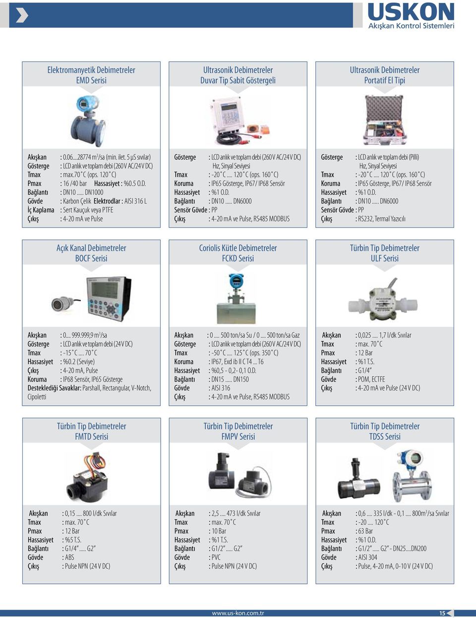 .. DN1000 : Karbon Çelik Elektrodlar : AISI 316 L İç Kaplama : Sert Kauçuk veya PTFE : 4-20 ma ve Pulse Gösterge : LCD anlık ve toplam debi (260 V AC/24 V DC) Hız, Sinyal Seviyesi Tmax : -20 C.