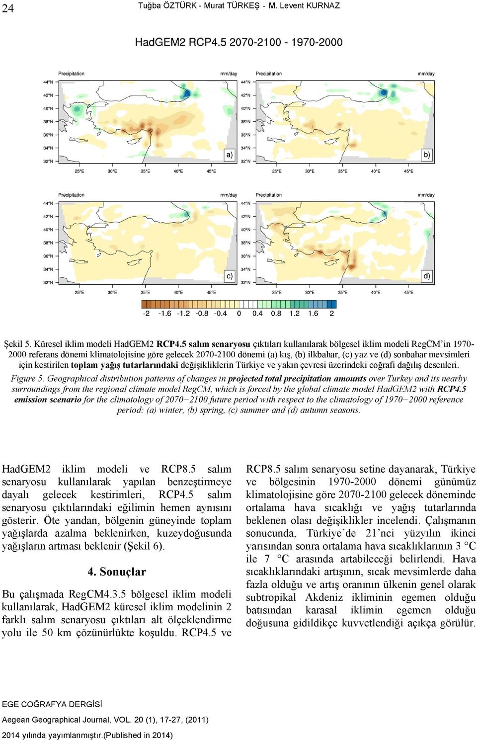 mevsimleri için kestirilen toplam yağış tutarlarındaki değişikliklerin Türkiye ve yakın çevresi üzerindeki coğrafi dağılış desenleri. Figure 5.