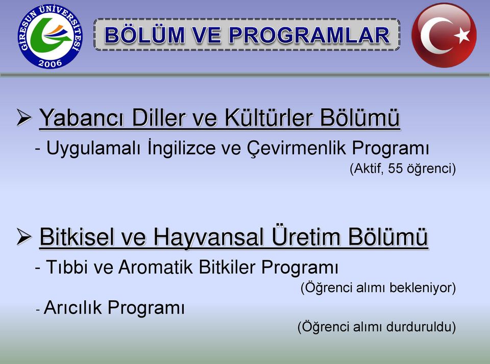 Üretim Bölümü - Tıbbi ve Aromatik Bitkiler Programı - Arıcılık