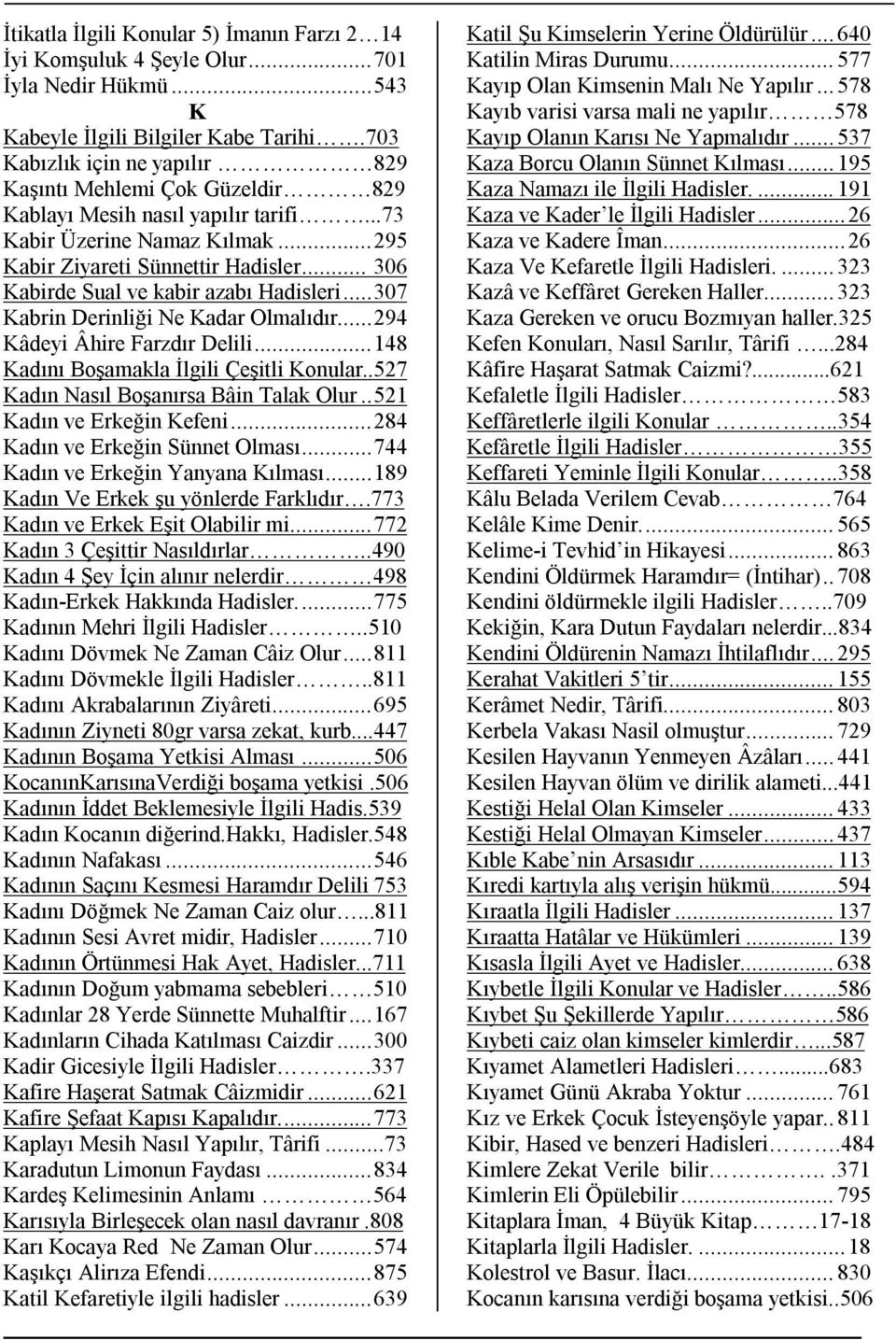 .. 306 Kabirde Sual ve kabir azabı Hadisleri... 307 Kabrin Derinliği Ne Kadar Olmalıdır... 294 Kâdeyi Âhire Farzdır Delili... 148 Kadını Boşamakla İlgili Çeşitli Konular.