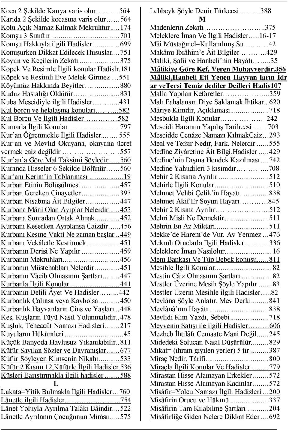 ... 880 Kuduz Hastalığı Öldürür.... 831 Kuba Mescidiyle ilgili Hadisler...431 Kul borcu ve helalaşma konuları.582 Kul Borcu Ve İlgili Hadisler...582 Kumarla İlgili Konular.