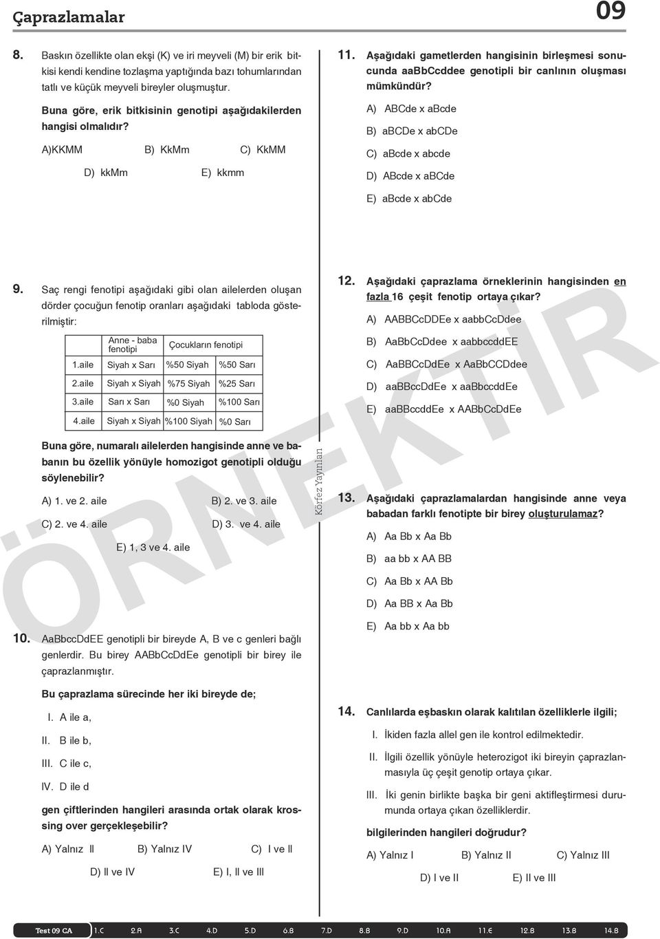 Aşağıdaki gametlerden hangisinin birleşmesi sonucunda aabbccddee genotipli bir canlının oluşması mümkündür? A) ABCde x abcde B) abcde x abcde C) abcde x abcde D) ABcde x abcde E) abcde x abcde 9.