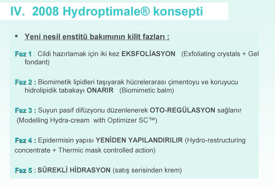 balm) Faz 3 : Suyun pasif difüzyonu düzenlenerek OTO-REGÜLASYON sağlanır (Modelling Hydra-cream with Optimizer SC ) Faz 4 : Epidermisin