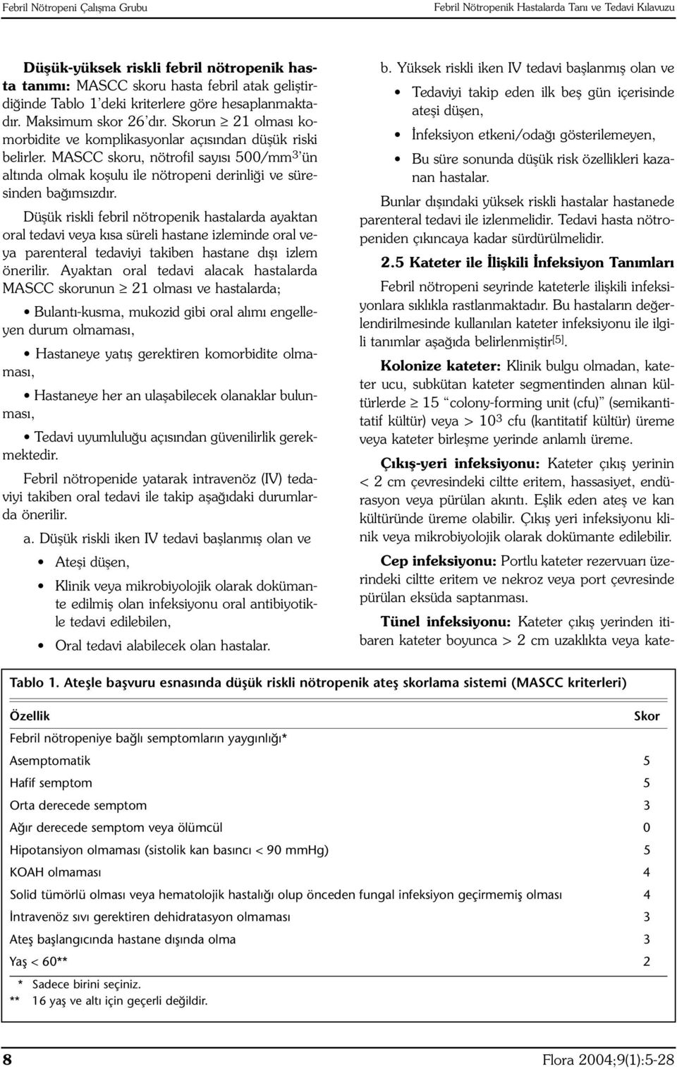 MASCC skoru, nötrofil sayısı 500/mm 3 ün altında olmak koşulu ile nötropeni derinliği ve süresinden bağımsızdır.