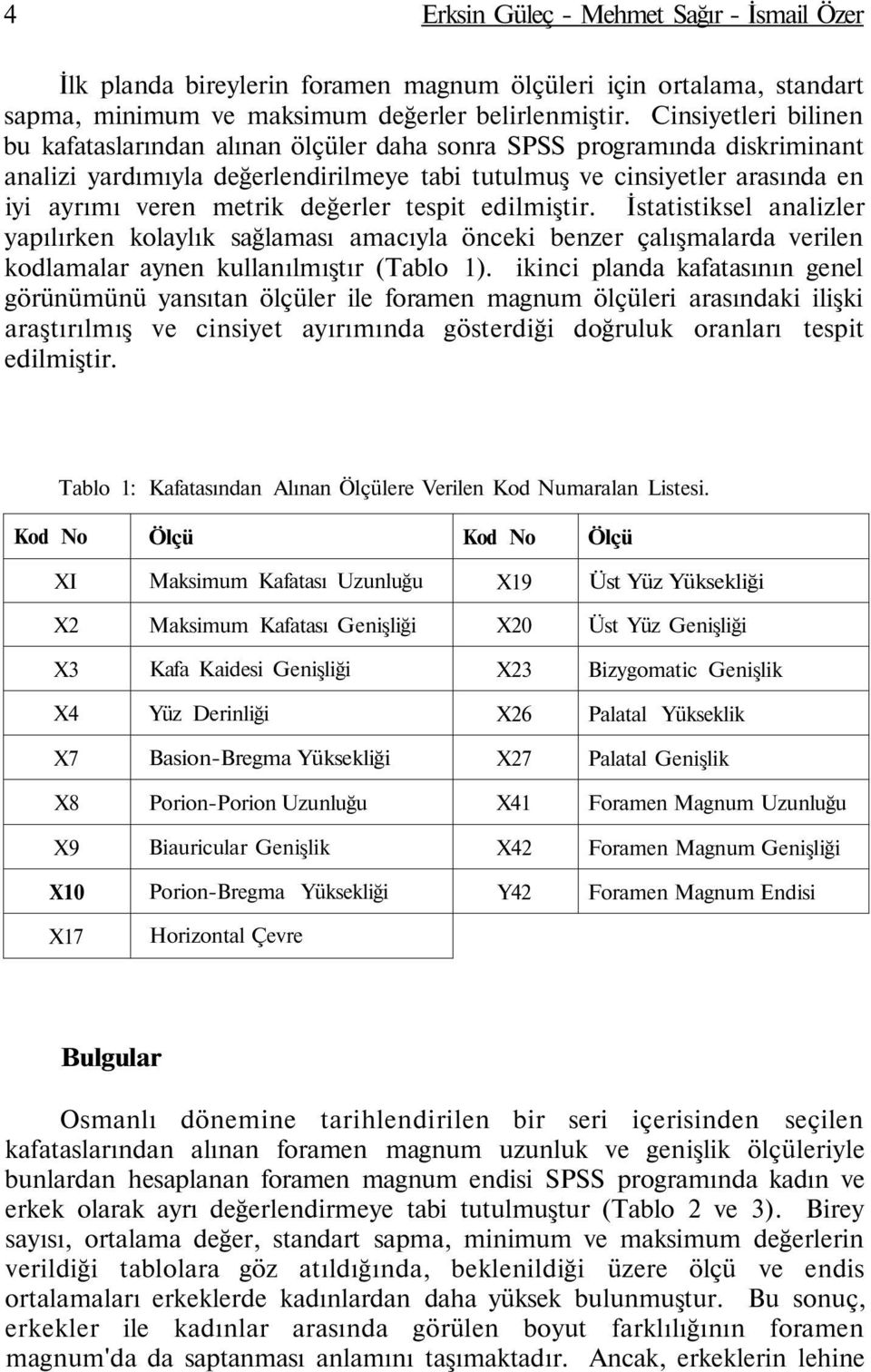 değerler tespit edilmiştir. İstatistiksel analizler yapılırken kolaylık sağlaması amacıyla önceki benzer çalışmalarda verilen kodlamalar aynen kullanılmıştır (Tablo 1).