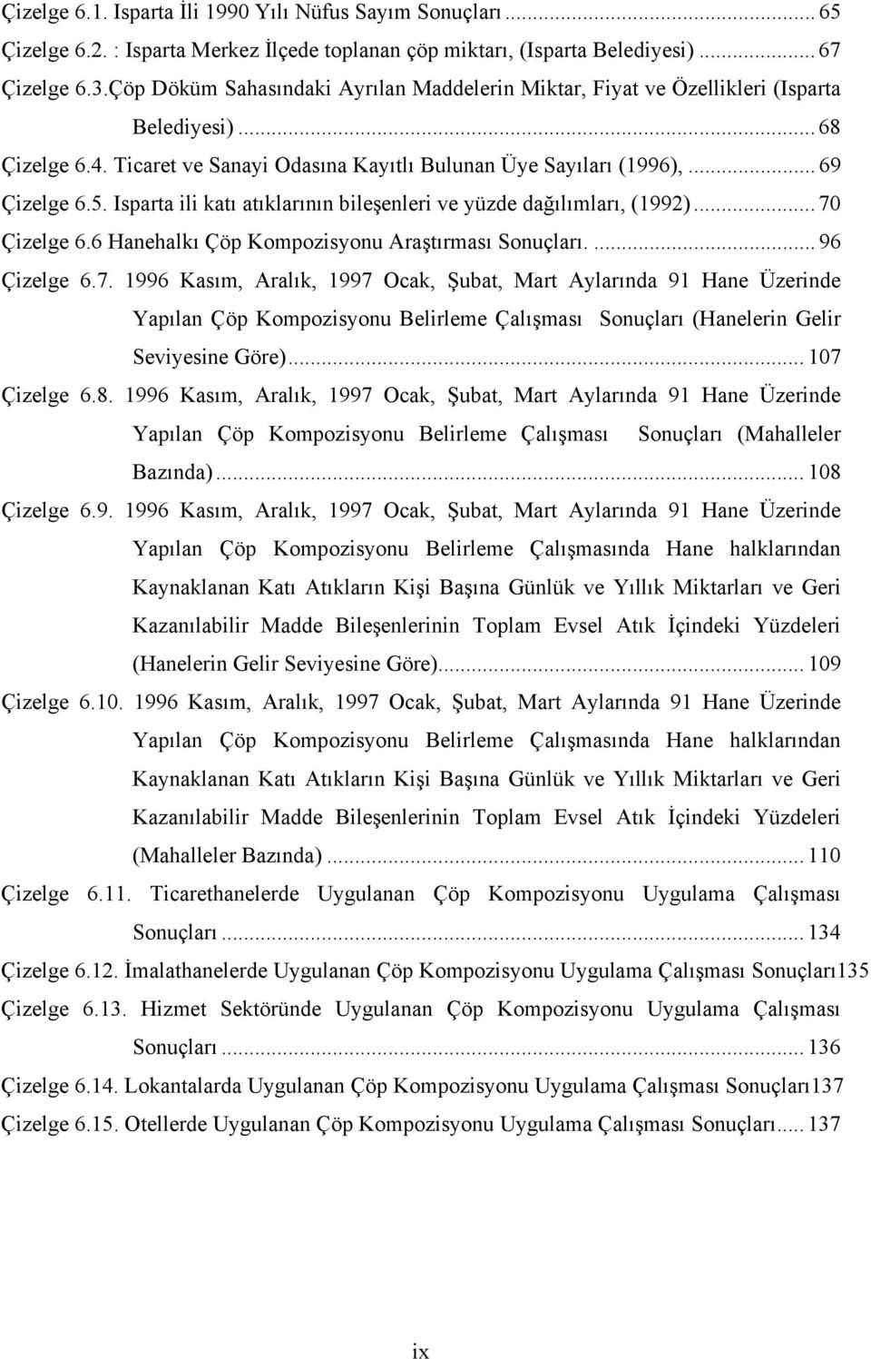 Isparta ili katı atıklarının bileşenleri ve yüzde dağılımları, (1992)... 70