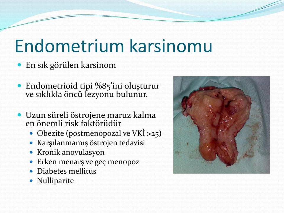 Uzun süreli östrojene maruz kalma en önemli risk faktörüdür Obezite