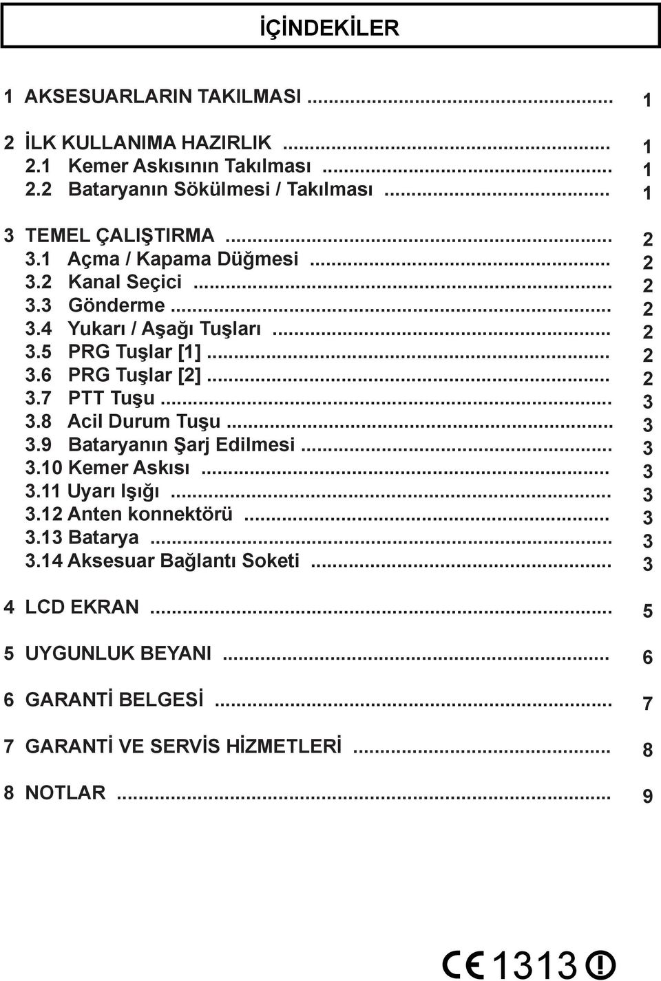 ...6 PRG Tuşlar []....7 PTT Tuşu....8 Acil Durum Tuşu....9 Bataryanın Şarj Edilmesi....0 Kemer Askısı.... Uyarı Işığı.... Anten konnektörü.