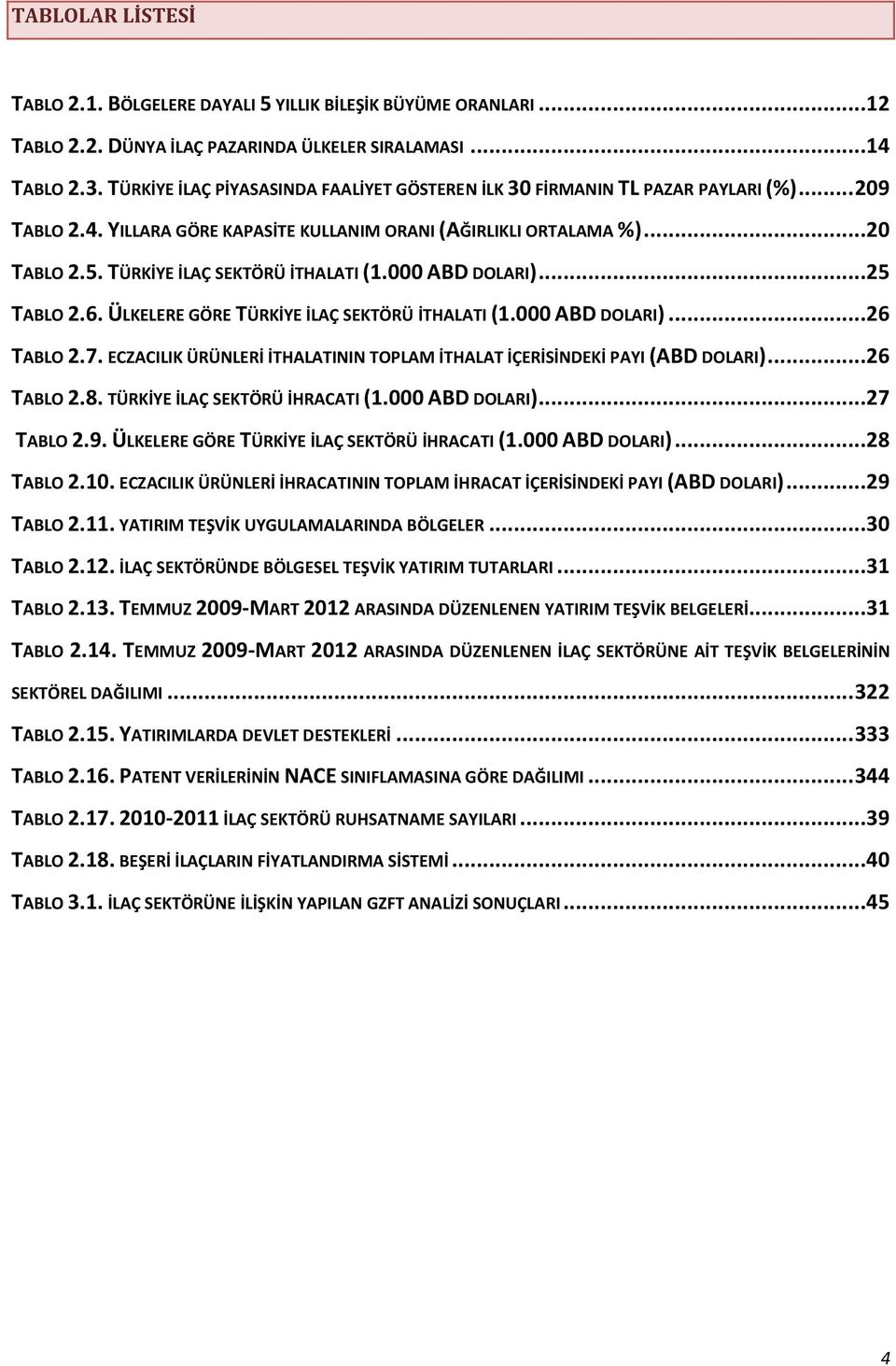 TÜRKİYE İLAÇ SEKTÖRÜ İTHALATI (1.000 ABD DOLARI)...25 TABLO 2.6. ÜLKELERE GÖRE TÜRKİYE İLAÇ SEKTÖRÜ İTHALATI (1.000 ABD DOLARI)...26 TABLO 2.7.