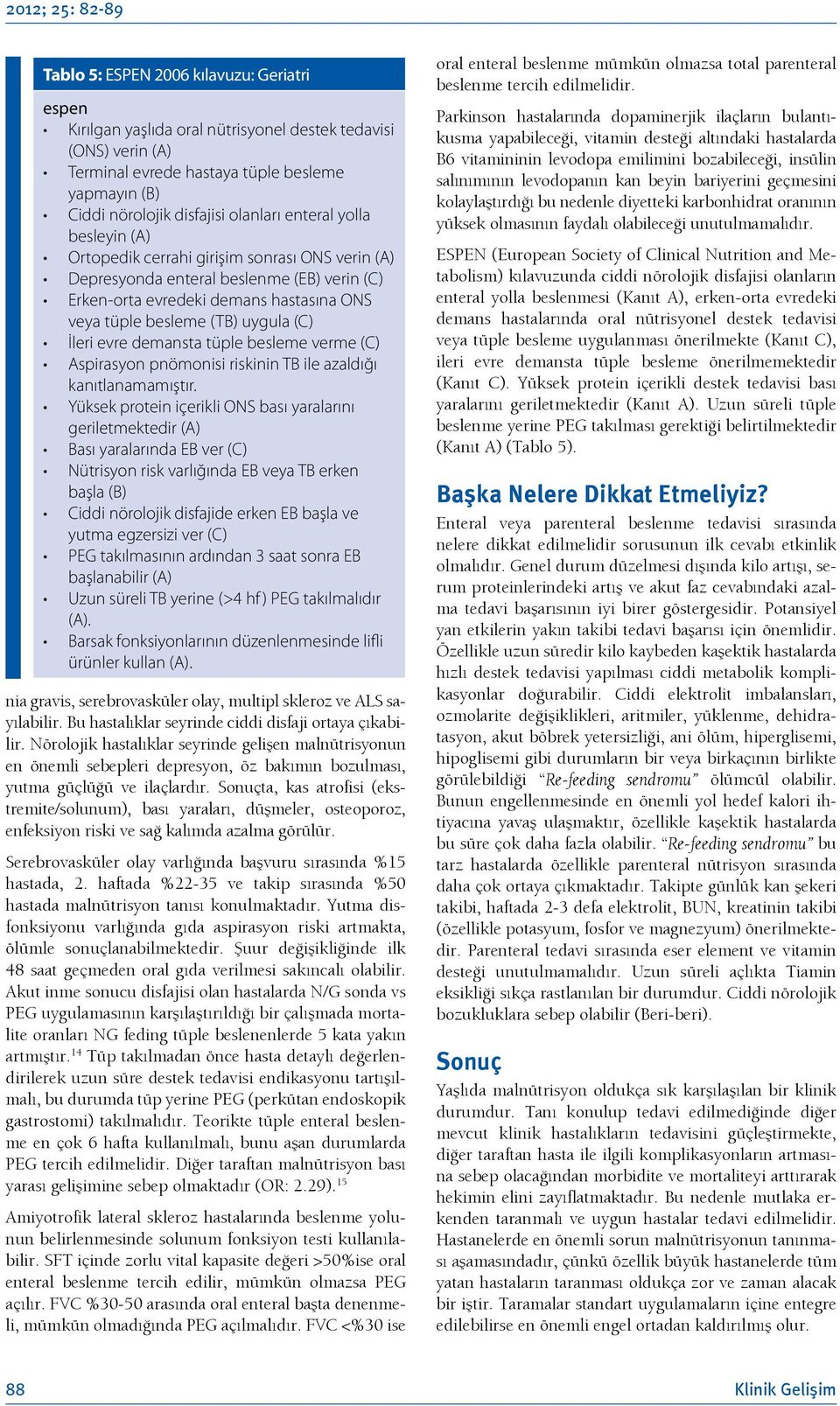 (TB) uygula (C) İleri evre demansta tüple besleme verme (C) Aspirasyon pnömonisi riskinin TB ile azaldığı kanıtlanamamıştır.