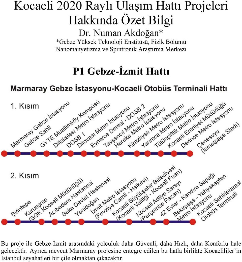 Merkezi P1 Gebze-İzmit Hattı Bu proje ile Gebze-İzmit arasındaki yolculuk daha Güvenli, daha Hızlı, daha