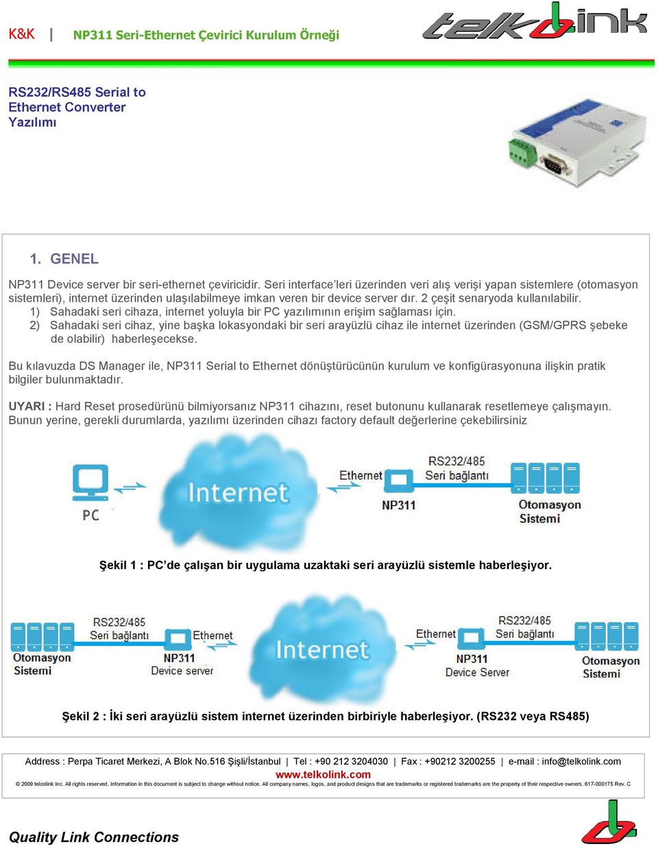 1) Sahadaki seri cihaza, internet yoluyla bir PC yazılımının erişim sağlaması için.