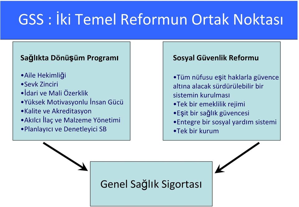 Sosyal Güvenlik Reformu Tüm nüfusu eşit haklarla güvence altına alacak sürdürülebilir bir sistemin kurulması Tek