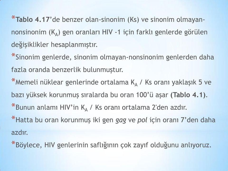 hesaplanmıştır. *Sinonim genlerde, sinonim olmayan-nonsinonim genlerden daha fazla oranda benzerlik bulunmuştur.