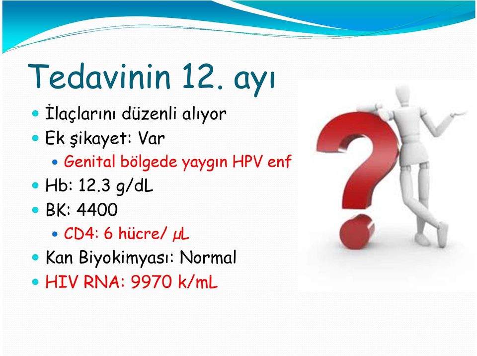 Var Genital bölgede yaygın HPV enf Hb: 12.
