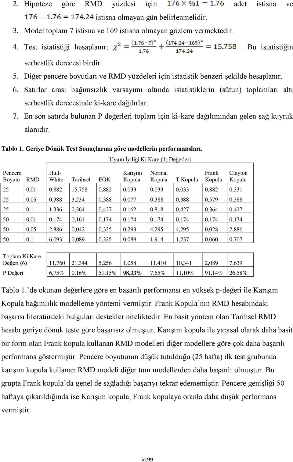 Satırlar arası bağımsızlık varsayımı altında istatistiklerin (sütun) toplamları altı serbestlik derecesinde ki-kare dağılırlar. 7.