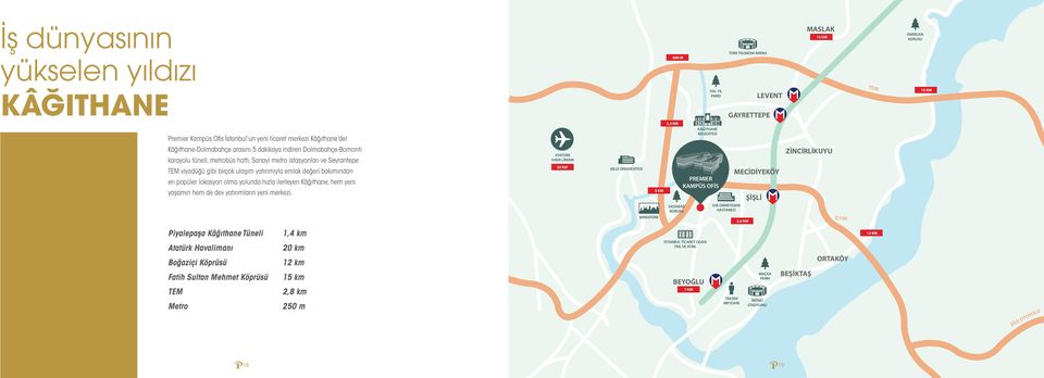 2,3 KM KÂĞITHANE BELEDİYESİ Kâğıthane-Dolmabahçe arasını 5 dakikaya indiren Dolmabahçe-Bomonti karayolu tüneli, metrobüs hattı, Sanayi metro istasyonları ve Seyrantepe TEM viyadüğü gibi birçok ulaşım